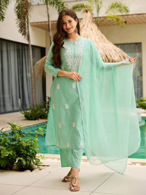 SDK Fashion Embroidered Kurta, Trouser/Pant & Dupatta Set