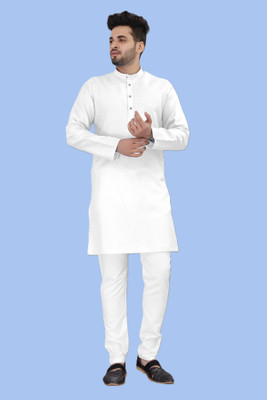 VyomCreation Men Solid Straight Kurta(White)
