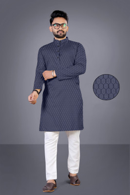clickby Men Self Design Straight Kurta(Grey)
