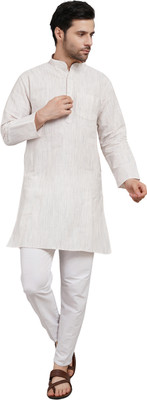 Abhiyuthan Men Woven Design Straight Kurta(Light Green)
