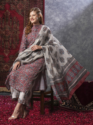 Gosriki Women Kurta Palazzo Attached Dupatta Set