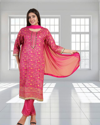 QUEENSFAB Women Kurta Pant Dupatta Set