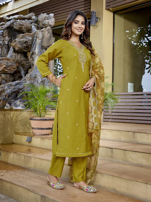 Royal Export Embroidered Kurta, Trouser/Pant & Dupatta Set
