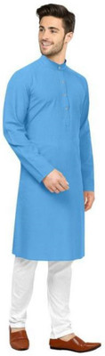 fashiology Men Solid Straight Kurta(Blue)