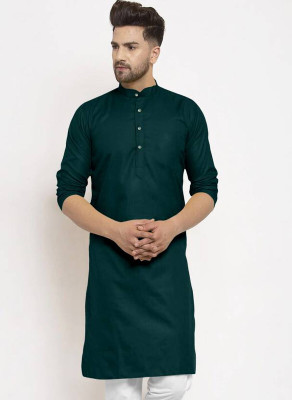 SUFFY CREATION Men Solid Straight Kurta(Dark Green)
