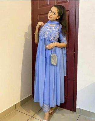 Aksharam Women Kurti Palazzo Dupatta Set