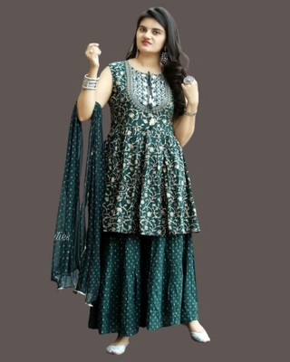 AnviTextile Embroidered Kurta, Sharara & Dupatta Set