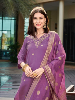 SRCRIATION Embroidered Kurta, Trouser/Pant & Dupatta Set