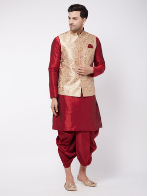 VASTRAMAY Men Kurta Dhoti Ethnic Jacket Set