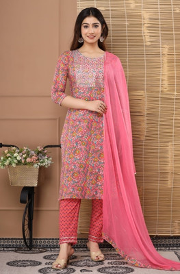 AL SADIQ Women Kurti Pant Attached Dupatta Set