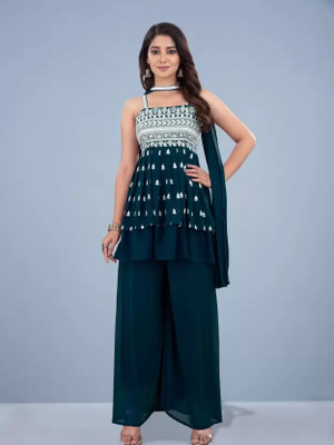 GREENERA Creation Women Ethnic Top Palazzo Dupatta Set