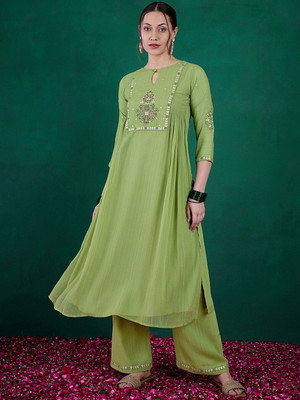 Sangria Embroidered Kurta, Palazzo & Dupatta Set