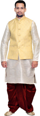 Royal Garments Men Kurta Dhoti Pant Ethnic Jacket Set