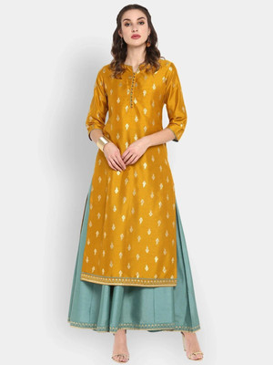 Janasya Women Kurta Skirt Ethnic Jacket Set