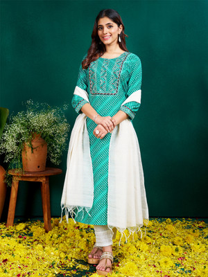 TARUNIPOSHAK Embroidered Kurta, Churidar & Dupatta Set