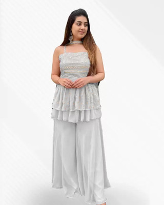 LH ENTERPRISE Women Ethnic Top Palazzo Dupatta Set