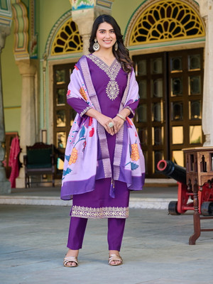 VERIANAETHNIC Self Design Anarkali Kurta, Bottom & Dupatta Set