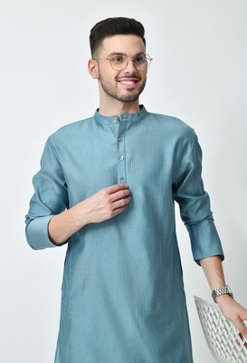Ambi Men Solid Straight Kurta(Blue)