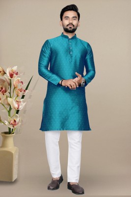 VALAKI Men Self Design Straight Kurta(Light Blue)