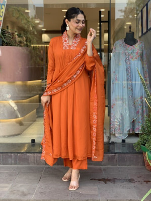 PMD Fashion Embroidered Anarkali Kurta, Bottom & Dupatta Set