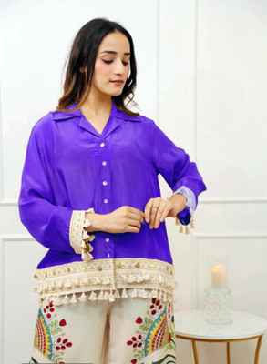MND CREATION Women Ethnic Top Palazzo Ethnic Jacket Set