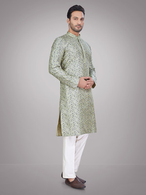 JUGG JUGG JEEYO Men Printed Straight Kurta(Green)
