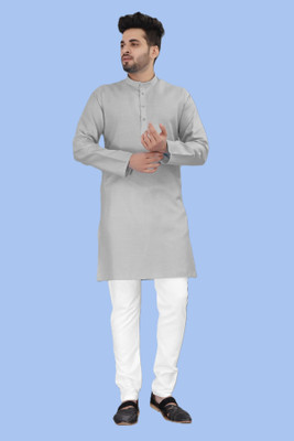 VyomCreation Men Solid Straight Kurta(Grey)