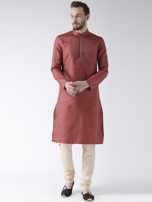 DEYANN Men Printed Straight Kurta(Maroon)
