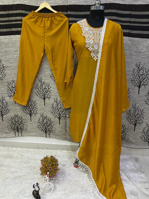 TRIVORA Solid Kurta, Palazzo & Dupatta Set