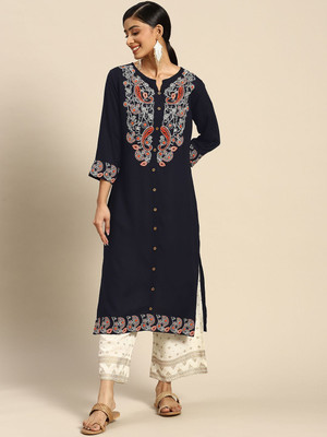 Sangria Embroidered Kurta, Palazzo & Dupatta Set