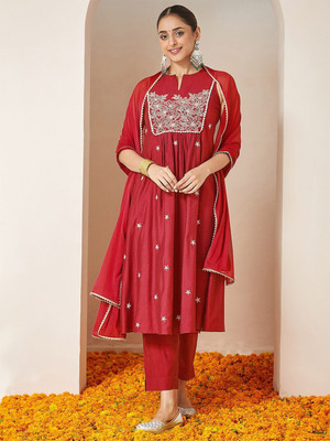 Janasya Women Kurti Pant Dupatta Set