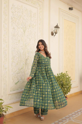 Muskan Collection Anarkali Gown(Green)