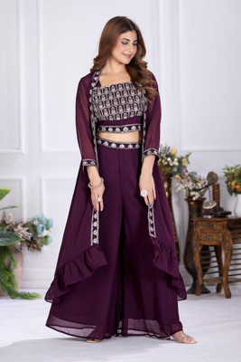 Rebikatrendz Women Ethnic Top Palazzo Ethnic Jacket Set