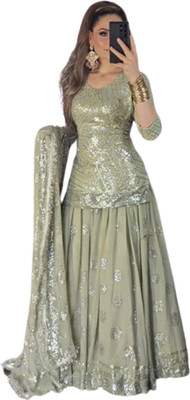 ICEQUBEFAB Women Ethnic Top Sharara Dupatta Set