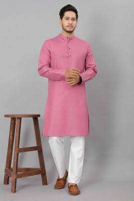 ODD by Poshaak Men Solid Straight Kurta(Pink)