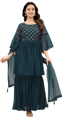 FADIFY FASHION Embroidered Kurta, Sharara & Dupatta Set