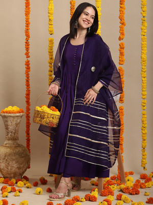 Tasrika Solid Anarkali Kurta, Bottom & Dupatta Set