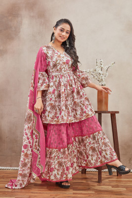 THUMMAR HOUSE Women Kurta Sharara Dupatta Set