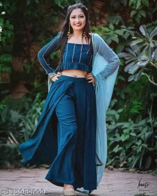 AJ FASHION HUB Women Crop Top Palazzo Set