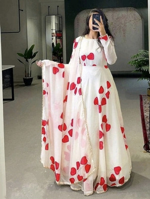 FABVEELA TEXTILE Flared/A-line Gown(Red)
