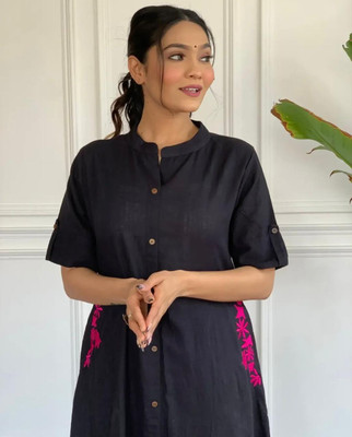 Nivaasa Home Store Women Solid A-line Kurta(Black)