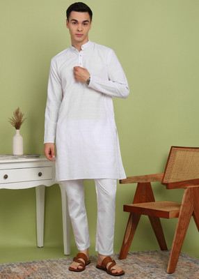 FUBAR Men Self Design Straight Kurta(White)