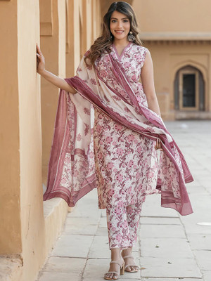 Lamba Creations Floral Print Kurta, Trouser/Pant & Dupatta Set