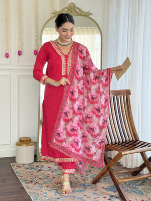 Royal silkfashions Embroidered Kurta, Trouser/Pant & Dupatta Set