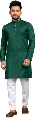 Vibhuti Men Solid Straight Kurta(Green)