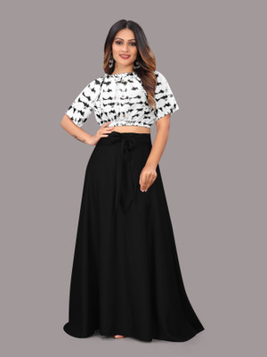okf Women Crop Top Skirt Set