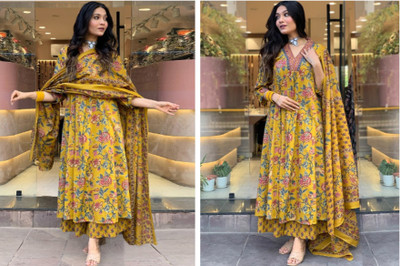 Badrika Floral Print Anarkali Kurta, Bottom & Dupatta Set