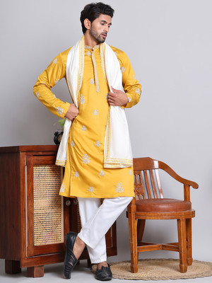 Jompers Men Kurta Pyjama Attached Dupatta Set