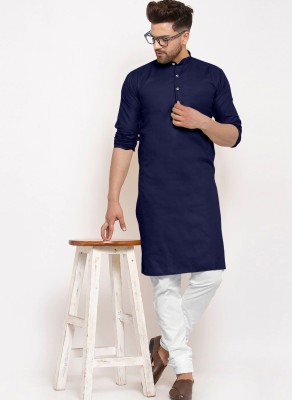 SEFRONI Men Solid Straight Kurta(Blue)