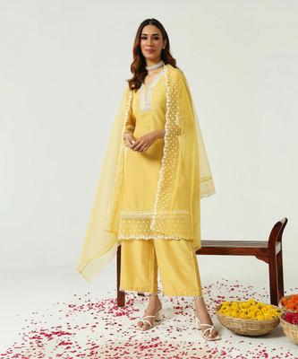 FIORRA Women Kurta Palazzo Dupatta Set